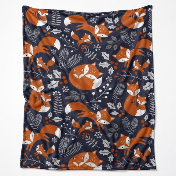 Fox Floral Fleece Blanket, Soft Polyester Throw Blanket, 30X40IN to 60X80IN