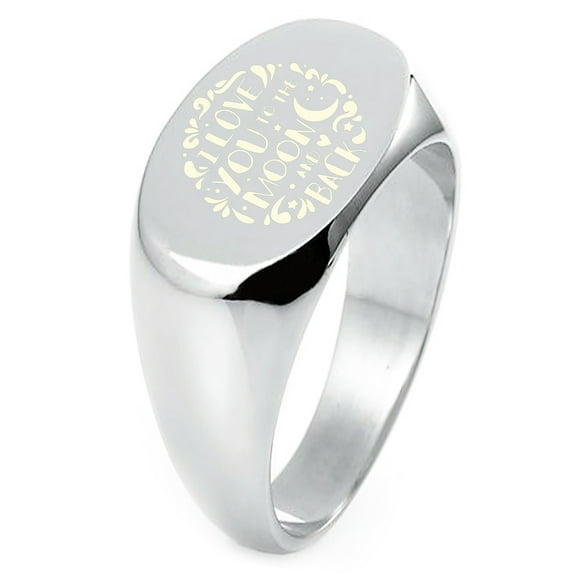 Sterling Silver I Love You to the Moon and Back Engraved Oval Flat Top Polished Ring