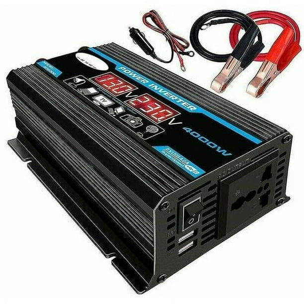 Convertidor de onda sinusoidal pura de 12 V a 220 V, inversor de onda sinusoidal pura de 2000 W a 24 V, transformador de voltaje con dos salidas de CA con puerto USB y pantalla LED