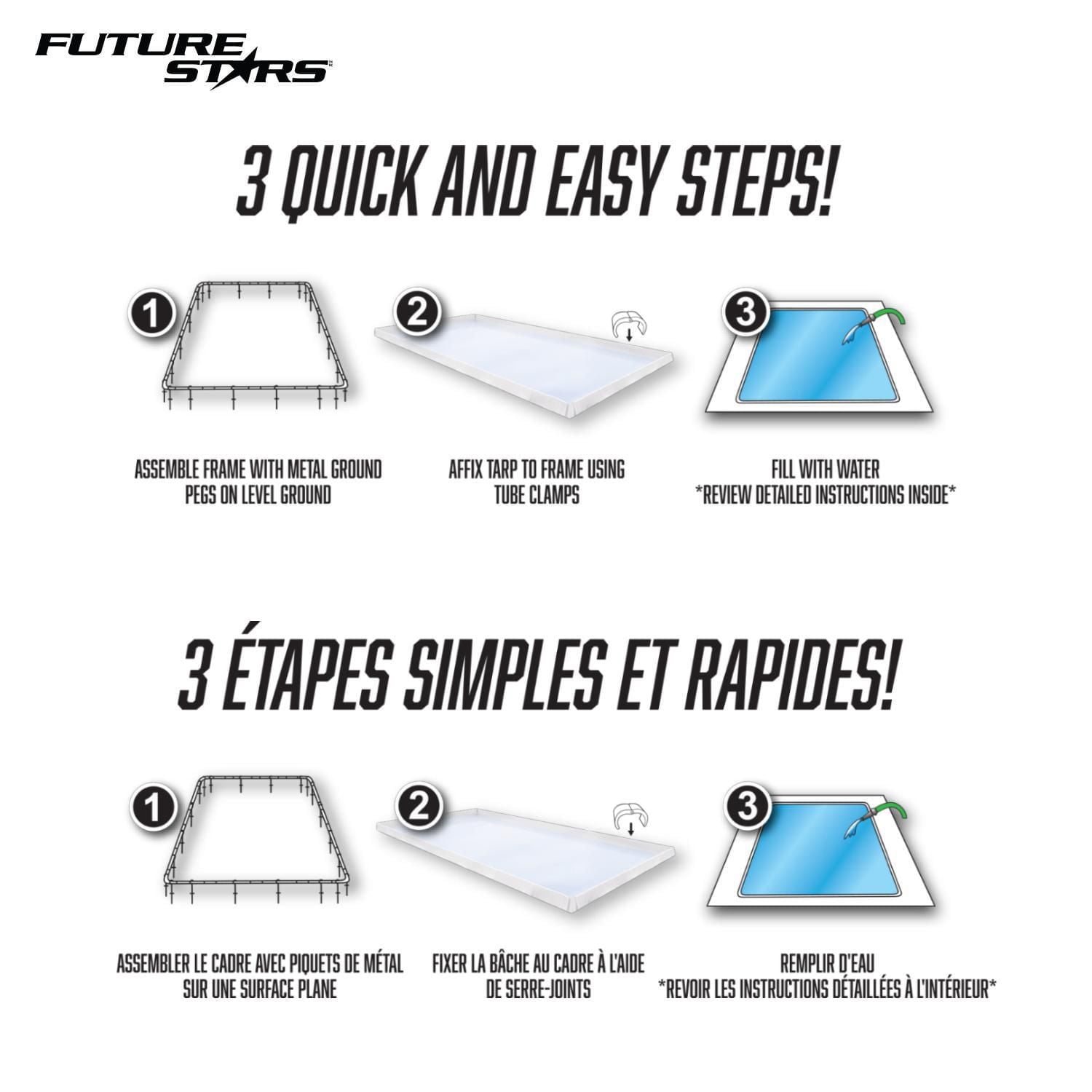 Future Stars Backyard Ice Rink Kit - Frame, Tarp and In-Ground pegs - Customize Size up to 20' x 10'!