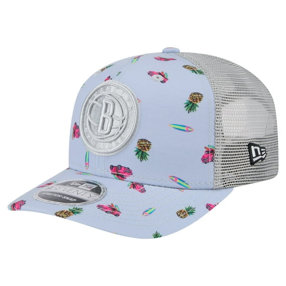 Men's New Era Light Blue/Gray Brooklyn Nets Adventure Aloha Pattern 9SEVENTY Stretch-Snap Hat
