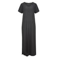 thumbnail image 4 of adviicd Robe Maxi pour Femmes Robe d'Été à Manches Courtes Col Rond Rayée Basique Unie pour Bureau Gris,P, 4 of 4