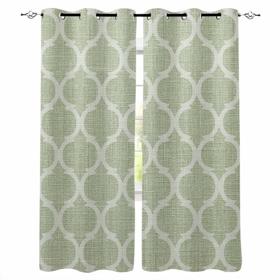 Sage Green Morocco Blackout Curtains for Bedroom/Living Room, Thermal Insulated Kitchen Curtains, Boho Abstract Geometric Grid Plaid Grommet Darkening Window Treatment Drapes 52"x63"x2