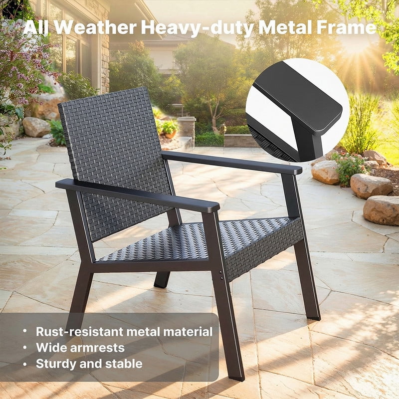3-Piece Wicker Outdoor Patio Furniture Set with Glass Table, Ergonomic Chairs for Balcony, Porch, Garden & Poolside, Beige