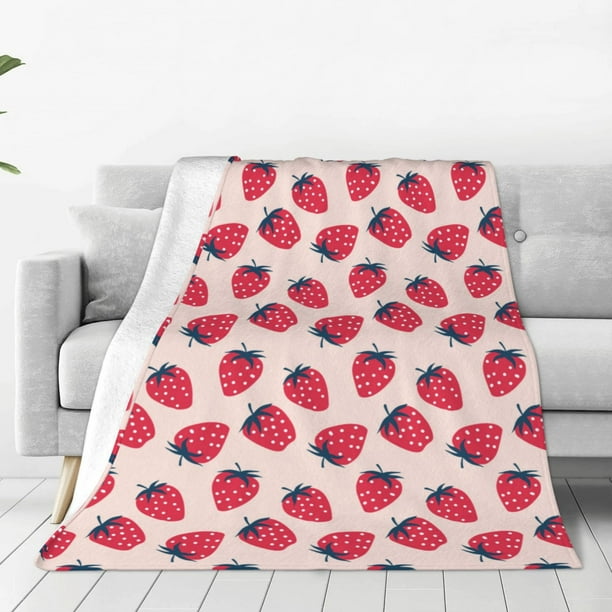 Fotbe Strawberry Manta de Franela Acolchonada con Estampado, Súper Suave y Esponjosa, Extra Grande para Sofá, Cama, Uso Todo el Año-40"x30"