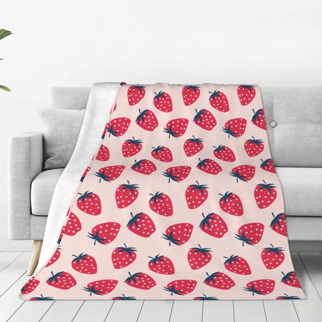Fotbe Strawberry Manta de Franela Acolchonada con Estampado, Súper Suave y Esponjosa, Extra Grande para Sofá, Cama, Uso Todo el Año-40"x30"