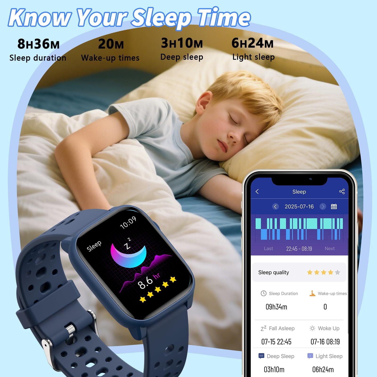 Kids Smart Watch 1.85" Upgrade - Fitness Tracker with Heart Rate Sleep Monitor Pedometer, 100+ Sports Modes, 12 Puzzle Games, Activity Tracker for Boys Girls Teens Aged 6-15 Outdoor Fun (Blue)