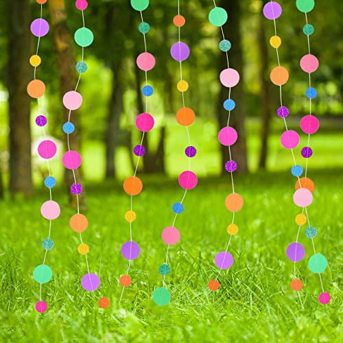 5-Piece Rainbow Glitter Dot Garland Streamers - Colorful Confetti Hanging Decor for Birthday, Halloween, Classroom, Car Trunk or Treat Party Backdrop