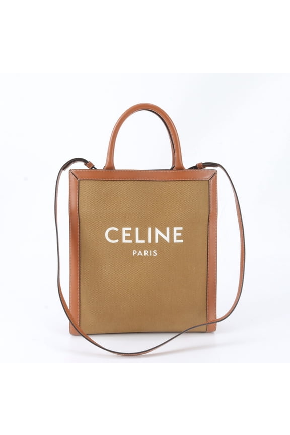 Pre-Owned Celine Vertical Cabas Leather Canvas 2-Way Shoulder Bag Handbag for Women