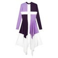 thumbnail image 7 of YONGHS Womens Color Patchwork Long Sleeve Praise Worship Dance Dress Liturgical Dancewear Purple XXL, 7 of 7