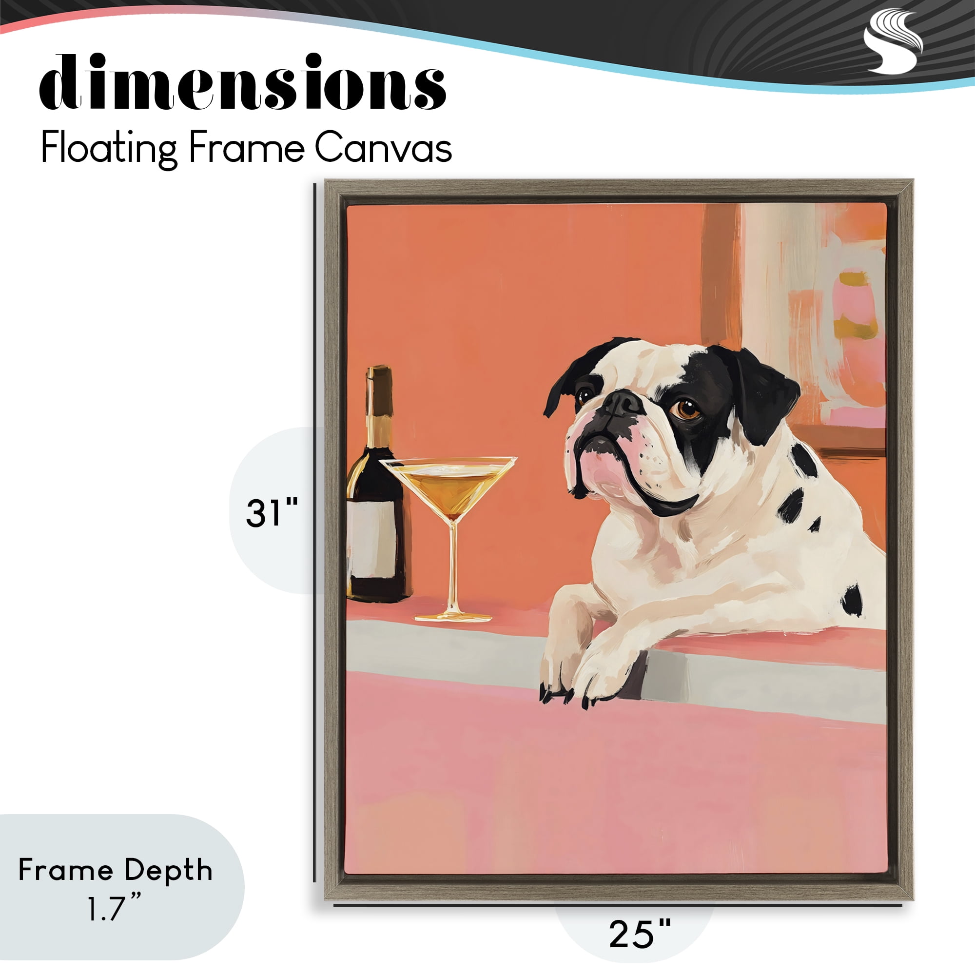 Stupell Industries Bulldog at Martini Lounge Brown Framed Floater Canvas Wall Art, design by The Prints Vibe