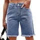 thumbnail image 1 of Pantalones cortos de mezclilla para mujer Pierna recta Cintura media Hasta la rodilla Cómodo para viajes de verano Azul M, 1 of 6