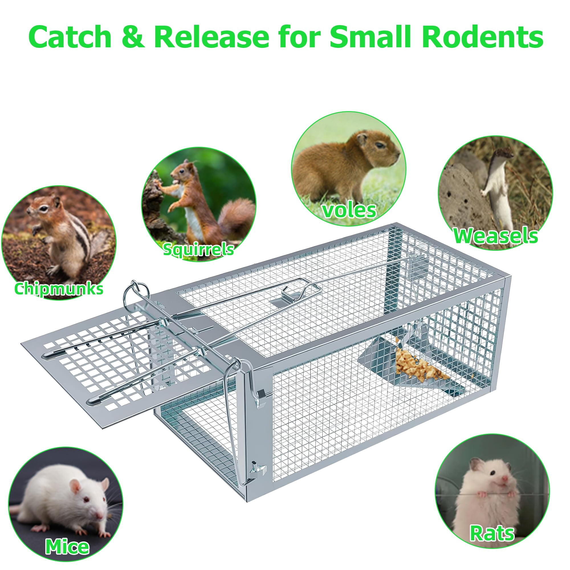 Humane Rat Traps 2-pack  No Small Animal Cage Live Mouse Catch And Release Trampa Para Ratones Chipmunk Rodent That Work For Indoor Outdoor - 10.6" L X 5.5" W 4.7" H