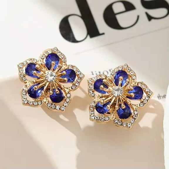 K-KED 925 Silver Flower Zircon Crystal Earrings Ear Stud Women Delicate Jewelry Xmas Gifts-Blue