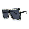 thumbnail image 2 of Rhinestone Rock and Roll Bling Oversize Flat Top Plastic Sunglasses All Black, 2 of 4