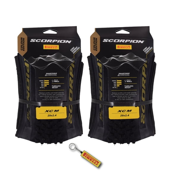 Pirelli Scorpion XC M Gold Label 60-622 (29x 2.4) MTB Bicycle Tire - Designed for Hardpacked Courses and Mixed Terrains, 120TPI and ProWall Casing- Mountain Bike Tire w/Keychain (2 Pk)