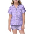 thumbnail image 1 of Pyjama en Satin Imprimé Manches Courtes Ensemble de Hauts Boutonnés Pyjama Classique Ensemble de Pyjama Filles Garçons Filles Mode, 1 of 5