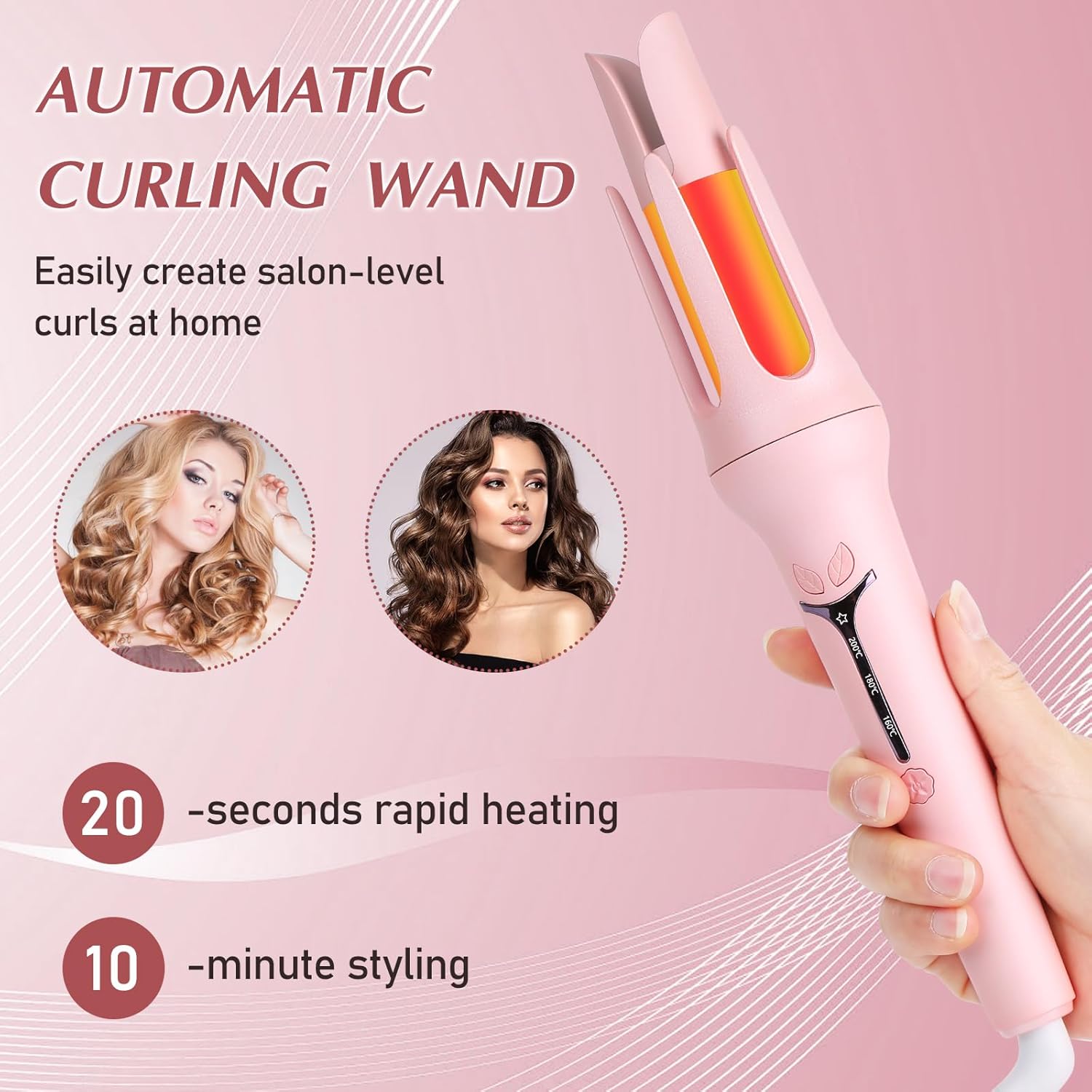 Automatic Hair Curler with 4 Temperature Settings, Auto-Rotating Ceramic Curling Iron with Anti-Tangle & Anti-Scald Design