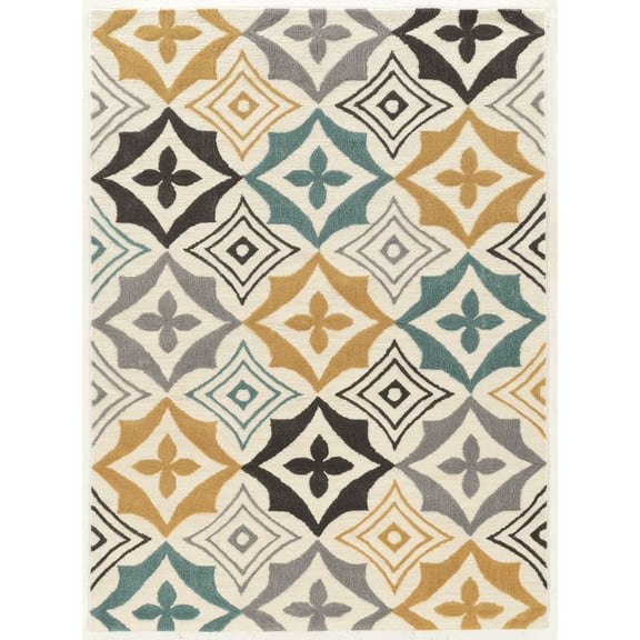 Trio Emblem Ivory Area Rug 5x7 Contemporary Transitional Design Soft Colors