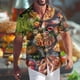 thumbnail image 3 of Camisa hawaiana con gráfico de hamburguesas y papas fritas para hombre, camisas hawaianas holgadas de manga corta con estampado 3D de comida, blusas de calle con solapa, 3 of 5