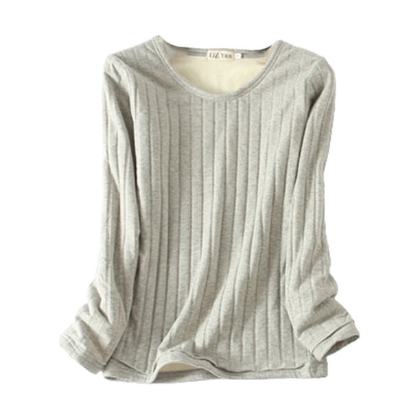 Ropa interior Camiseta Mujer Cálido Grueso Algodón A prueba de viento Ropa interior sin rastro Ropa cómoda Manga larga Invierno Prendas para la parte del cuerpo gris claro, gris claro XXL XXL Qarigey AP013131-16