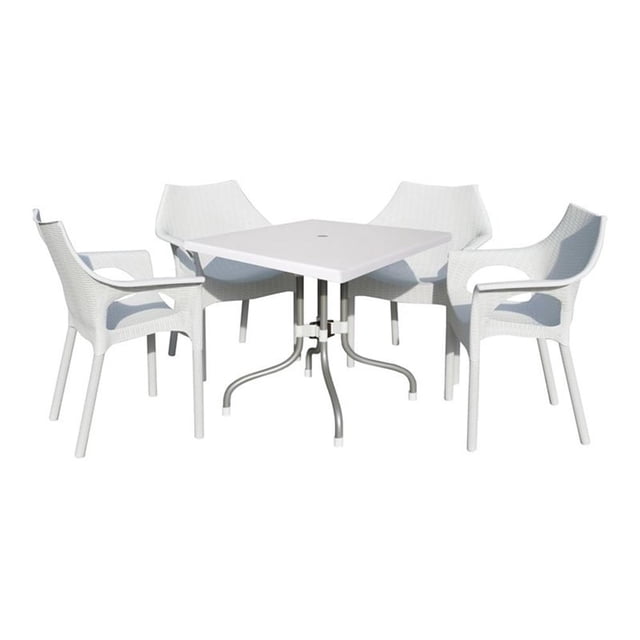 Strata Furniture Table de Patio Lyra avec Quatre Chaises Carina en Blanc