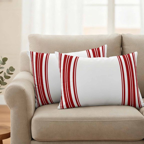Outdoor Pillow Cover 20x12in Set of 2, Farmhouse Red Stripe Waterproof Decorative Throw Pillow Cover for Couch Sofa, Modern Minimalist Line Pillowcase Cushion Cases for Patio Garden