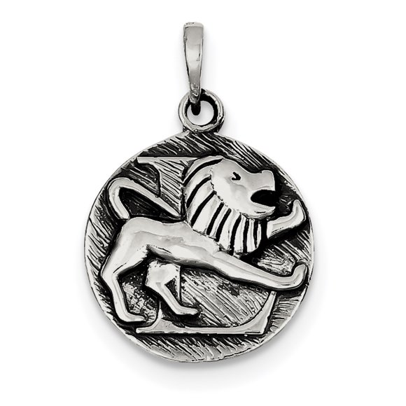 Sterling Silver Polished Antique Finish Leo Horoscope Pendant QC7416 (29mm x 19mm)