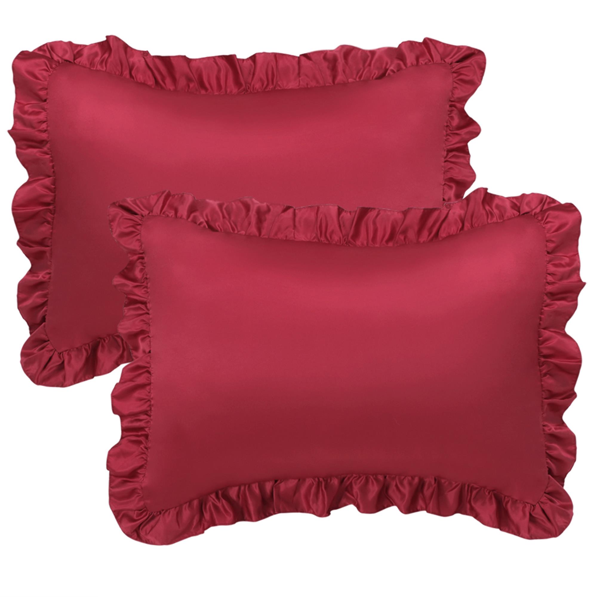 Unique Bargains 2piece Satin Ruffled Edge Pillow Cases Burgundy King
