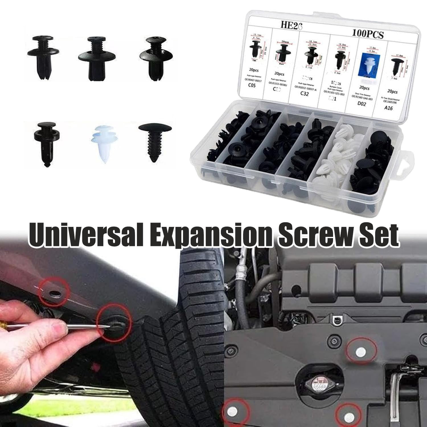 100PCS Universal Expansion Screw Clips Set, Automotive Plastic Fastener Kit , Car Retainer Clips for Automobiles Mudguard Leaf Plates Door Panel Clip