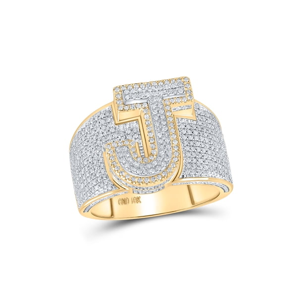 10kt Two tone Gold Mens Round Diamond Initial J Letter Ring 1 1 5 Cttw 