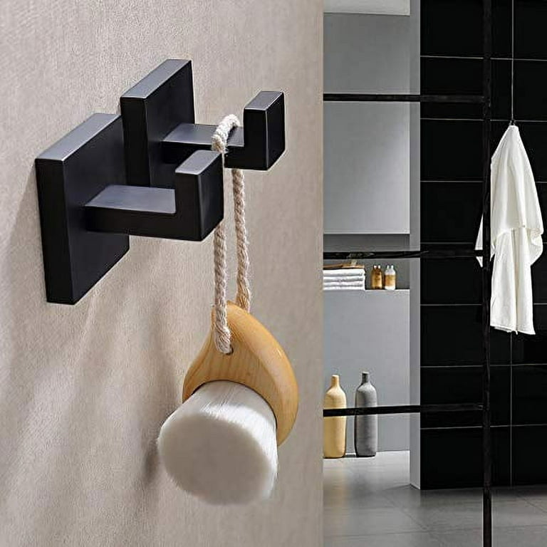 Marmolux ACC - 2Pack Black Bathroom Hooks for Towels | Modern Black Hooks, Double Robe & Towel Hooks Ideal As Bathroom Towel Holder, Shower Wall