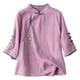 thumbnail image 1 of Camisa vintage de lino con cuello mao y bordados para mujer tallas grandes - Manga 3/4 holgada, material de poliéster, tallas M-XXXXL, prenda para primavera/verano, 1 of 3