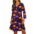thumbnail image 5 of WTOBBY Women's Halloween Printed Fashionable V-Neck Button 3/4 Sleeve Pocket Dress - Spooky and Chic Dress with V-Neck Design, Ideal for Halloween Parties,Purple 2XL, 5 of 6
