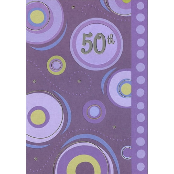 Designer Greetings 50th Inside Die Cut Circular Window on Purple Age 50 / 50th Birthday Card