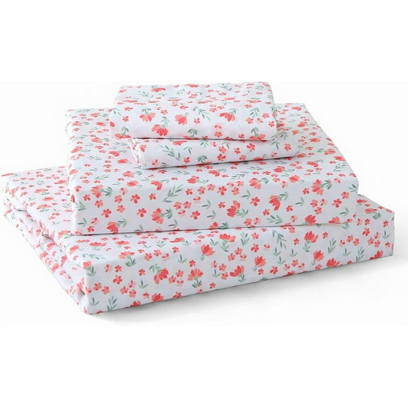 King Size 4 Piece Sheet Set, Soft Breathable Bed Sheet Set for Bedroom with Deep Pocket Up to 16", Wrinkle-Free & Cooling Bedding for Oeko-TEX Certified - Blossoms Light Blue