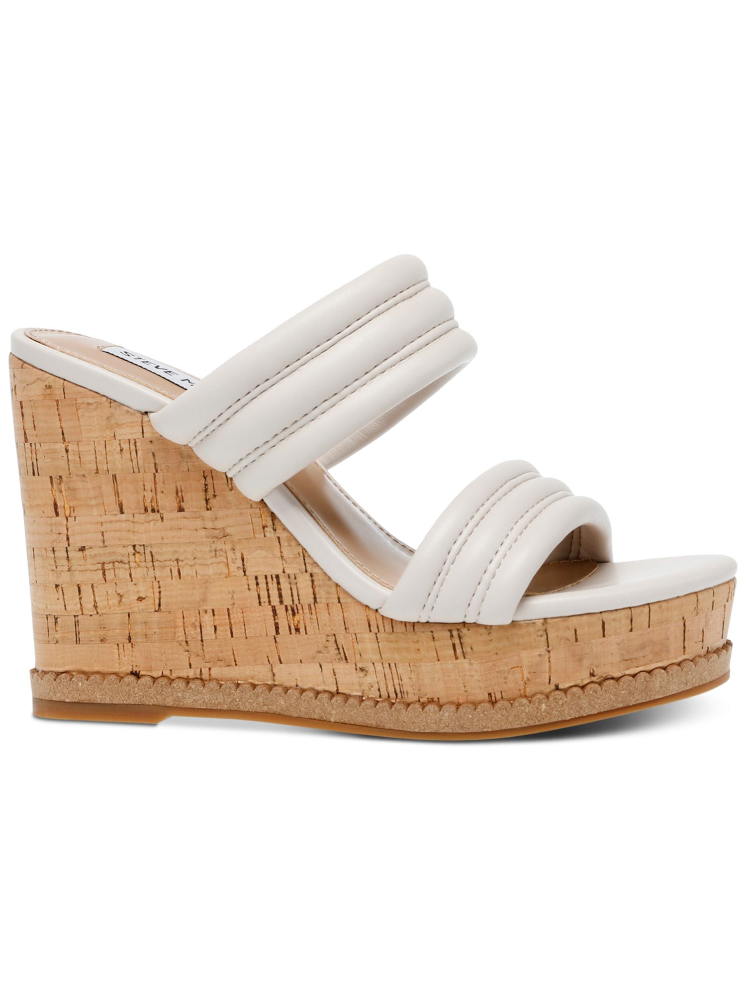 STEVE MADDEN Womens Beige 1 1 2 Platform Cork Like Scalloped Trim Quilted Padded Wipeout Round Toe Wedge Slip On Heeled Sandal 8 M Walmart