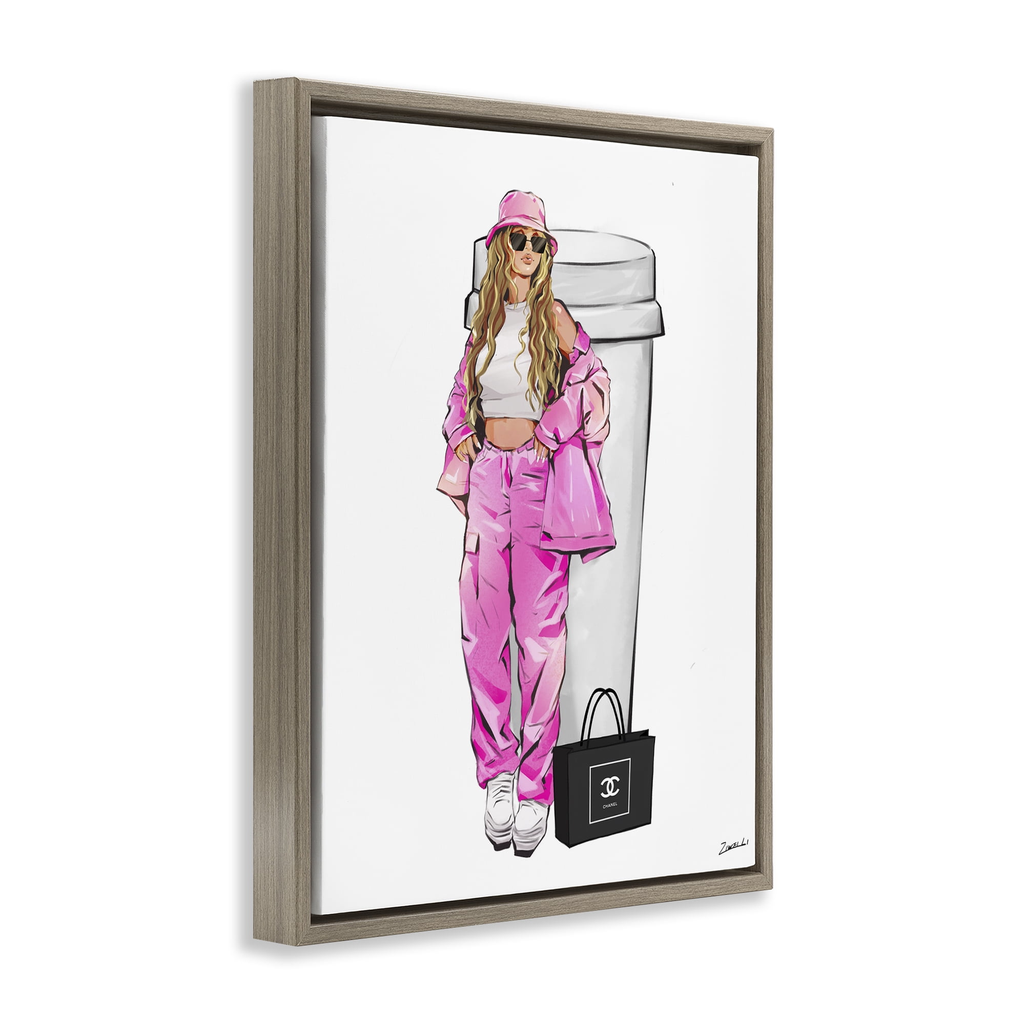 Stupell Industries Coffee Cup Fashionista Food & Beverage Painting Brown Floater Framed Canvas Art Print Wall Art, 25 x 31