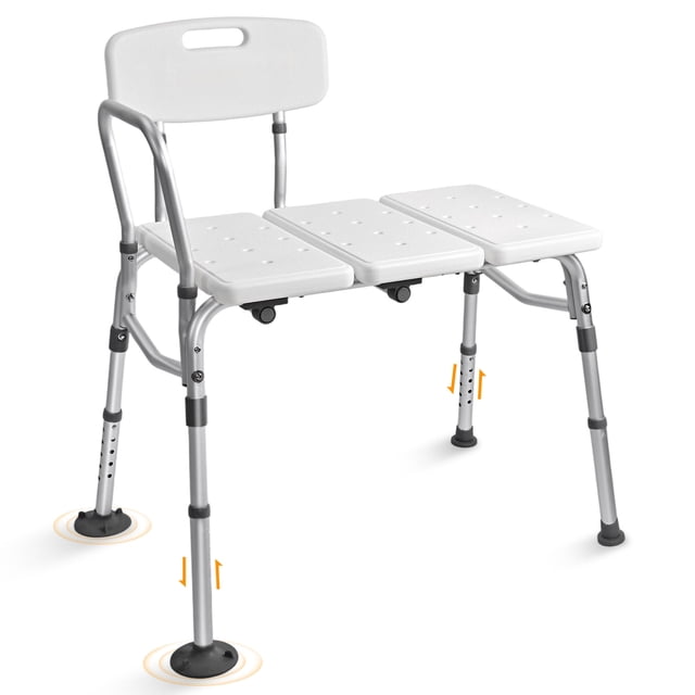 5-Level Adjustable Bath and Shower Transfer Bench, Bathtub Shower Chair with Suction Cup Feet for Seniors, 300lb Load Capacity.
