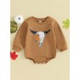 thumbnail image 2 of LMLYSoH Baby Girls Boys Sweatshirts Rompers Halloween Clothes Pumpkin Cow Pattern Crew Neck Long Sleeve Toddler Fall Bodysuits, 2 of 9