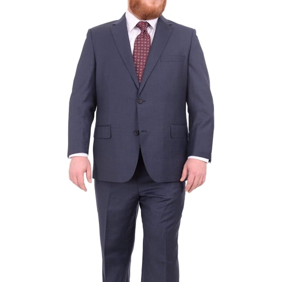 Mens Portly Fit Heather Blue Two Button Wool Blend Suit