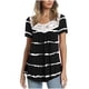 thumbnail image 1 of Blusa corta con cuello redondo y estampado de retazos de encaje a la moda para mujer Pompotops  hfajkhk133631, 1 of 6