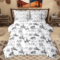 Homewish Rustic Southwest Cowboys 7pcs Bedding Comforter Set,Country Farmhouse Lodge Queen Bedding Sets,White Gray Queen Sheet Sets For Boys,Super Cozy Room Decor
