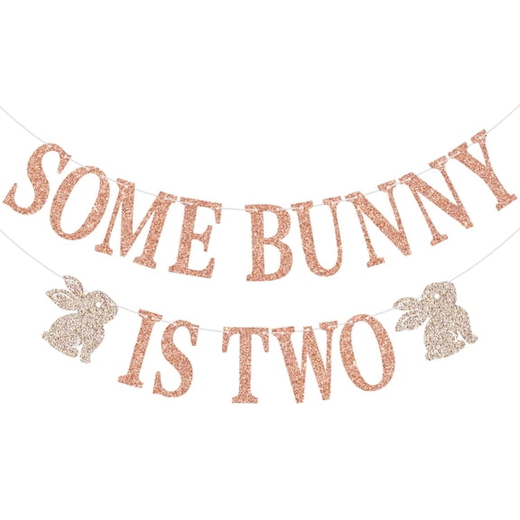 Some Bunny is Two Banner, Bunny 2nd Birthday Decor, Spring Easter 2nd Birthday Banner, Easter Theme Birthday Party Decorations, Rose Gold Glitter