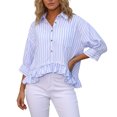 thumbnail image 2 of Yopmin 3/4 Sleeve Shirts for Women Striped Dressy Ruffled Blouses Vertical T-Shirt Summer Tops for Vacation Party, 2 of 7