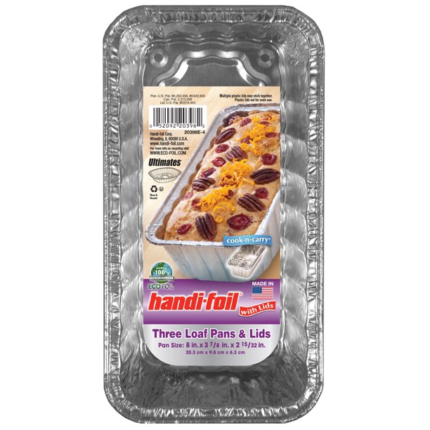 HandiFoil EcoFoil 2Pound Aluminum Foil Loaf Pans with Lids, 3 Count