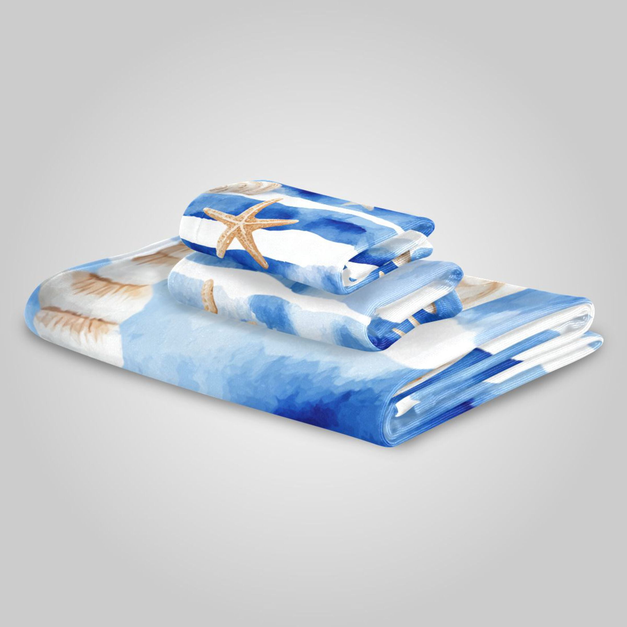 3 Sizes Towel Set - Bath Towel, Hand Towel & Washcloth for Daily Household Use Blue Nautical Stripes Pattern