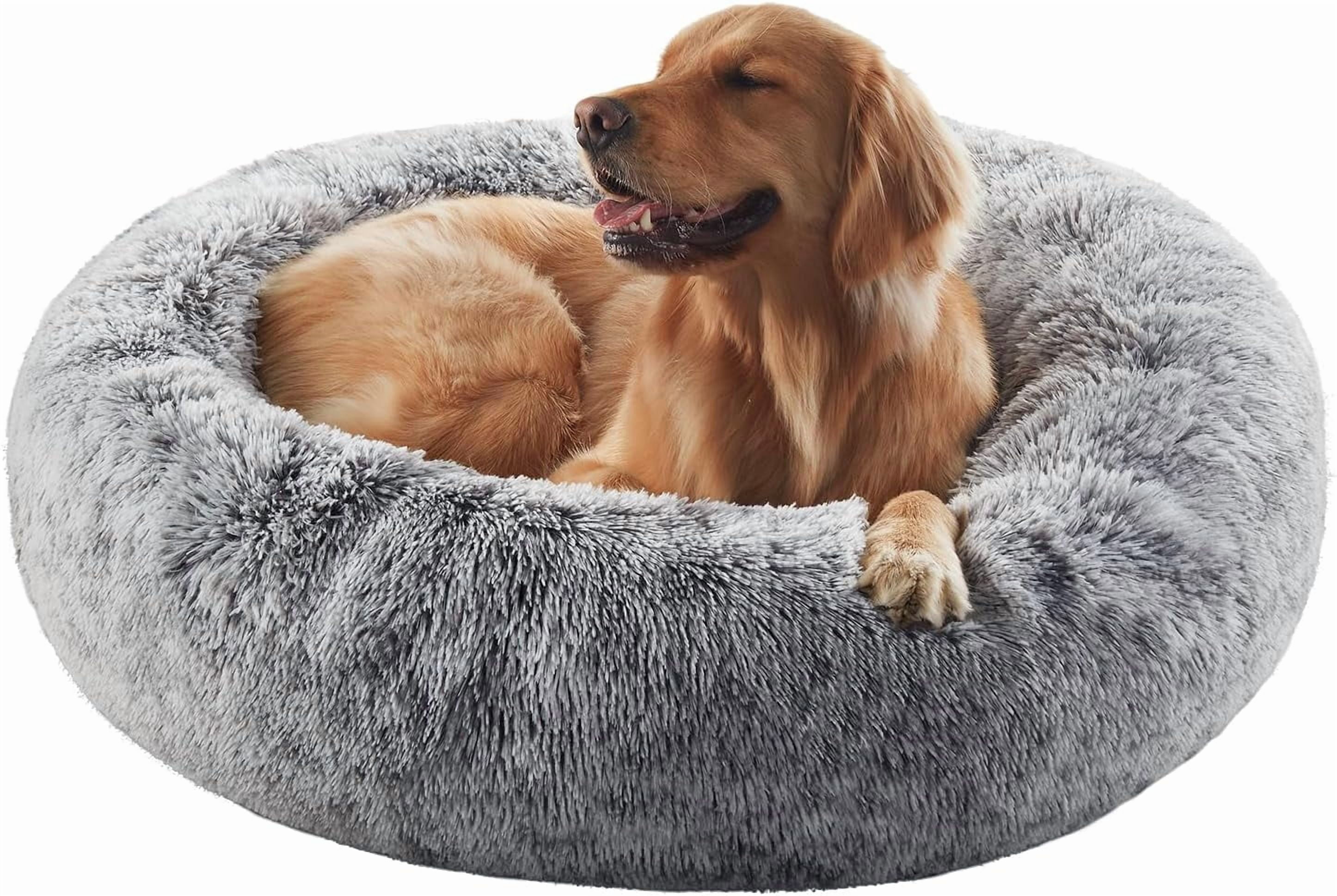 36 inches Donut Dog Bed for Large Dogs -Calming Fluffy Round Pet Bed with Removable & Washable Cover,Fits up to 80 lbs Pets (Brown,Large)