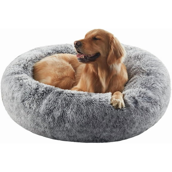 36 inches Donut Dog Bed for Large Dogs - Calming Fluffy Round Pet Bed with Removable & Washable Cover,Fits up to 80 lbs Pets (Dark Grey,Large)