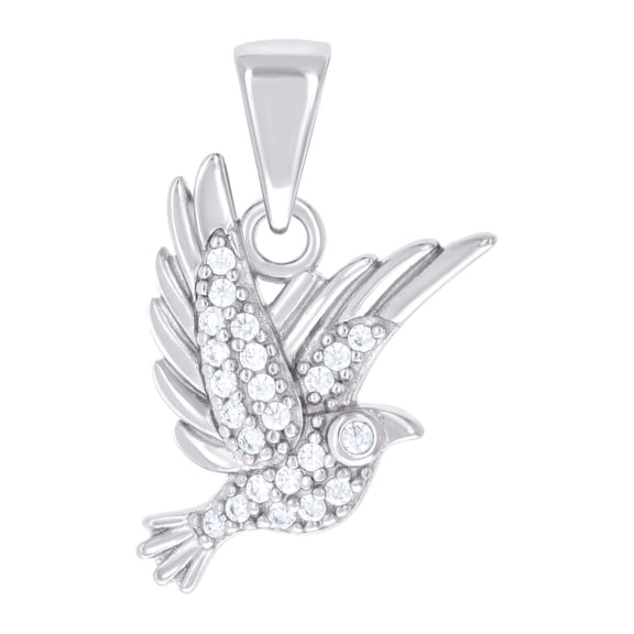 925 Sterling Silver Unisex Cubic Zirconia Peace Dove Symbols Charm Pendant Necklace 19.9x11.7mm Wide Pendant for Women